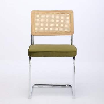 SONNENH Jedilni stoli, 2 v kompletu, 81 cm, zelena, srebrno podnožje, žameten sedež 47 × 41,2 cm, pleteno ratanovo naslonjalo in srebrno kovinsko podnožje v obliki sani