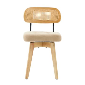 SONNENH Vrtljivi jedilni stoli, 2 v kompletu, 360°, 77 cm, kaki, svetel lesni videz, ženiljski sedež 41 × 41 cm, pleteno naslonjalo v videzu ratana in noge v lesnem videzu