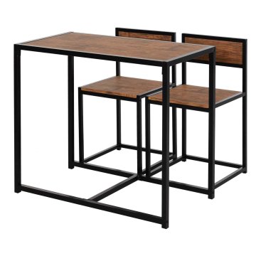 SONNENH Jedilni komplet, 3 kosi: 1 miza in 2 stola, miza 90 × 47 × 76 cm, temno rjav lesni videz, črno ogrodje, ozka mizna plošča in stola z naslonjalom