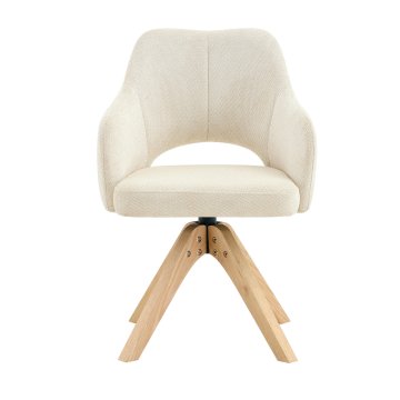 SONNENH Vrtljivi jedilni stoli, 2 v kompletu, 360°, 85 cm, kremno bela, svetle lesene noge, teksturirana prevleka, sedež 48 × 45 cm in noge iz masivnega lesa