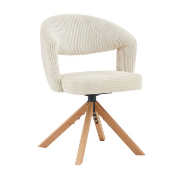 SONNENH Vrtljivi jedilni stoli, 2 v kompletu, 360°, 81,5 cm, kremno bel kord, odprto zaobljeno naslonjalo, sedež 46 × 46 cm in noge iz masivnega lesa