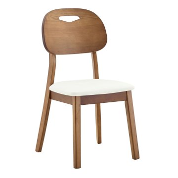 SONNENH Jedilni stoli, 2 v kompletu, 88 cm, bela, les v orehovem tonu, ovalno leseno naslonjalo z odprtino za prijem, oblazinjen sedež 43 × 42 cm in lesene noge