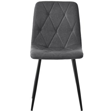 SONNENH Jedilni stoli, 4 v kompletu, 86 cm, temno siva tekstilna prevleka v lanenem videzu, rombasti šivi, sedež 45 × 40 cm in črne kovinske noge