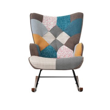 SONNENH Gugalni stol s pručko, 2-delni komplet, večbarvni patchwork, stol 69,5 × 50 × 88,5 cm, oblazinjenje in leseno-kovinsko podnožje