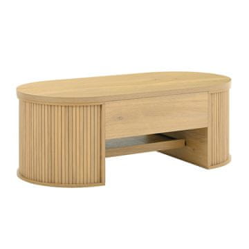 SONNENH Dvižna klubska mizica, lesni dekor, 110 × 55,5 cm, višina 40 ali 55 cm, skrit prostor in izvlečna spodnja polica, rebrasti stranici