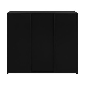 SONNENH Kredenca s steklenimi policami, črna, 95 × 35 × 83 cm, sredinska vrata, odprta stranska predela in delno visok sijaj, za jedilnico