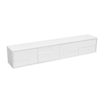 SONNENH Nizka TV omarica, bela, 170 × 30 × 30,5 cm, 3 vrata in 2 predala, geometrijske fronte z visokim sijajem, za talno ali stensko postavitev