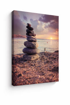 Obraz na płótnie Canvas Kamienie Zen Morze Zachód Słońca Krajobraz 50x60