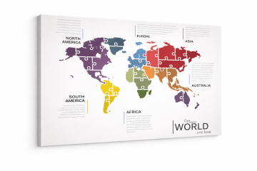 Obraz na płótnie Canvas Mapa Świata Puzzle Styl Nowoczesny Do Biura 50x60