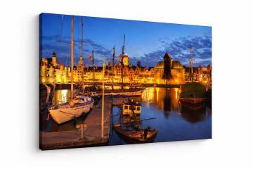 Obraz na płótnie Canvas Panorama Gdańska Nocą Stare Miasto Port 50x60
