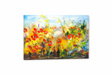 Obraz na płótnie Canvas Maki Kwiaty Polne Łąka Kolorowy Krajobraz 31x38