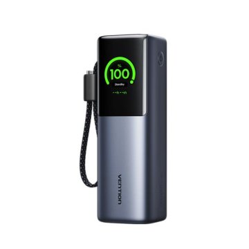 Vention Power bank 25.000 mAh 200 W, vgrajen izvlečni USB-C kabel, TFT, temno siv