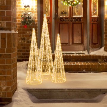 Northix Komplet LED božičnih storžev, 3-delni, 90 toplo bela