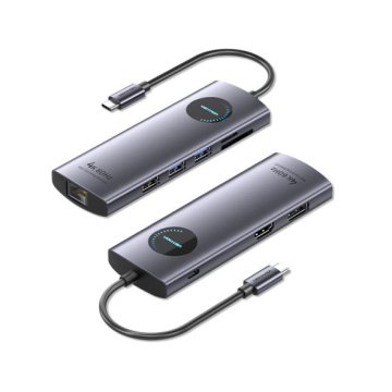 Vention USB-C MST priklopna postaja, DP/HDMI/USB/RJ45/SD/TF/PD, 0,15 m, siva