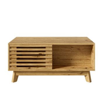 SONNENH Dvižna klubska mizica, svetel lesni dekor, 90 × 55 cm, višina 43,5 ali 57,5 cm, vodoravna drsna fronta in skrit prostor pod dvižno ploščo