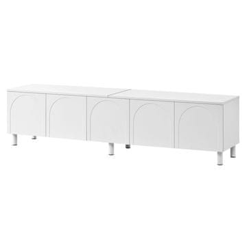 SONNENH Bela TV omarica, 180 × 38 × 45 cm, 5 vrat z reliefnimi loki, zaprti predeli, zadnje kabelske odprtine in valjaste kovinske noge