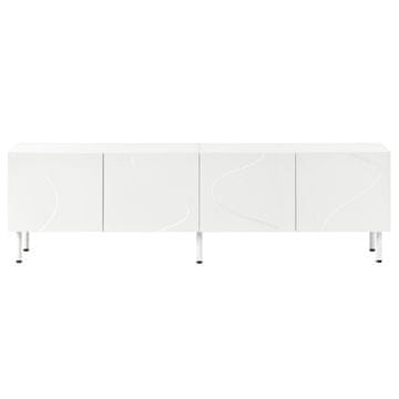 SONNENH Bela TV omarica, 170 × 35 × 50 cm, 4 vrata z valovitim reliefom in odpiranjem na pritisk, sredinska polica in kovinske noge