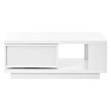 SONNENH Bela sijajna klubska mizica, 90 × 48 × 35 cm, vrtljivi del s predalom, odprti odlagalni predel, MDF in PB ter okrogel kovinski ročaj