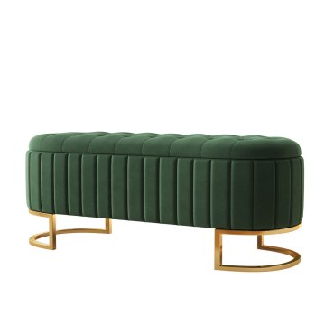 SONNENH Oblazinjen puf s shranjevanjem, 120 × 39,9 × 43 cm, zelena žamet, dvižni pokrov, prešit sedež in kovinske noge v zlatem tonu