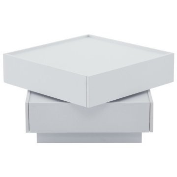 SONNENH Vrtljiva kvadratna klubska mizica 60 × 60 × 38 cm, bela, zgornji del z zasukom 360°, dva predala in dvignjeni robovi plošč