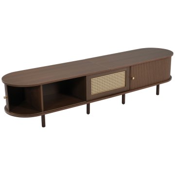 SONNENH TV omarica 180 × 40 × 40 cm, temen orehov dekor, en predal s plastično pleteno fronto, dvoje lamelnih drsnih vrat in osem lesenih nog