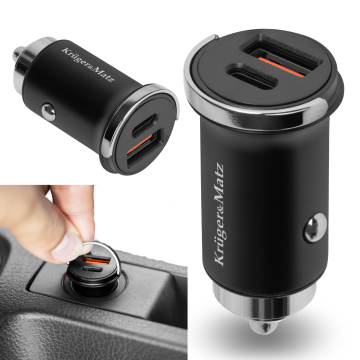 Krüger&Matz 30W USB C hitri avtomobilski polnilnik za vžigalnik 12-24V QC PD
