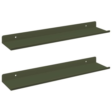 Vidaxl Ležeča polica 2 kos Oljčno zelena 40 x 9 x 2,5 cm Jeklo