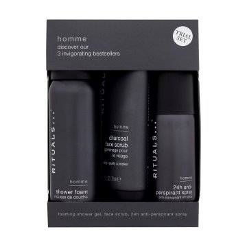 Rituals Homme 3 Invigorating Bestsellers darilni set pena za prhanje Homme 50 ml + antiperspirant Homme 50 ml + piling za obraz Homme 70 ml za moške