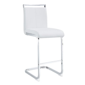 SONNENH Barska stola, 2 v kompletu, oblazinjen PU sedež 39 × 43,2 cm, višina sedeža 63,5 cm, naslonjalo in kovinsko podnožje v obliki sani, bela in srebrno kovinsko podnožje