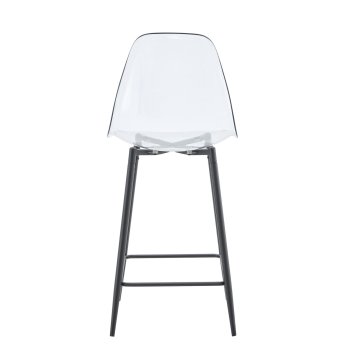 SONNENH Prozorni barski stoli, 4 v kompletu, sedež visok 65 cm, skupna višina približno 102 cm, plastična školjka in kovinske noge s prečkami, prozorna školjka, črno podnožje