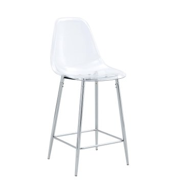 SONNENH Prozorni barski stoli, 2 v kompletu, sedež visok 65 cm, skupna višina približno 102 cm, plastična školjka in kovinske noge s prečkami, prozorna školjka, srebrno podnožje