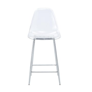 SONNENH Prozorni barski stoli, 4 v kompletu, sedež visok 65 cm, skupna višina približno 102 cm, plastična školjka in kovinske noge s prečkami, prozorna školjka in srebrno podnožje