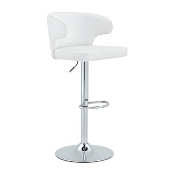 SONNENH Nastavljiva barska stola, 2 v kompletu, PU oblazinjenje, sedež 61,5–85,8 cm in 48,2 × 43 cm, vrtenje 360°, zaobljeno naslonjalo, bel PU in srebrno podnožje