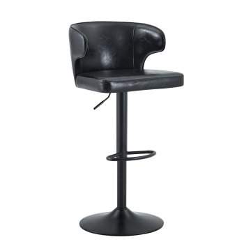 SONNENH Nastavljiva barska stola, 2 v kompletu, PU oblazinjenje, sedež 61,5–85,8 cm in 48,2 × 43 cm, vrtenje 360°, zaobljeno naslonjalo, črn PU in črno podnožje