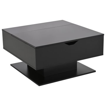 SONNENH Dvižna klubska mizica 80 × 75 cm, višina 40 ali 54 cm, skrit prostor in odprta polica, podstavek 65 × 65 cm, LED osvetlitev USB, črna