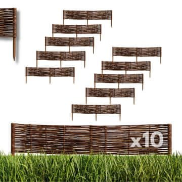 Box KOMPLET 10 pletenih vrtnih obrob. Vrtna palisada. Pletena ograja 100x20 cm