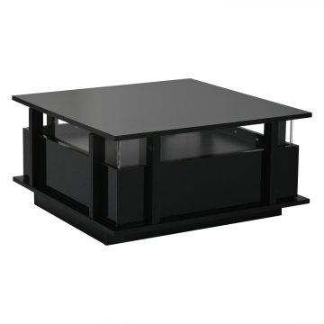 SONNENH Klubska mizica 70 × 70 × 35 cm, črna, dva nasprotna predala, prozorni akrilni stranski deli, odprta srednja raven ter LED USB z aplikacijo