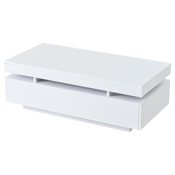 SONNENH Klubska mizica 100 × 50 × 35 cm, bela, dva predala na nasprotnih koncih, trije odprti predeli ter LED USB 5 V/2 A z aplikacijo