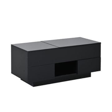 SONNENH Dvižna klubska mizica 100 × 45 cm, višina 43 ali 58 cm, črna, dva predala, ločen zgornji pokrov, skrita prostora in LED USB z aplikacijo