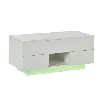 SONNENH Dvižna klubska mizica 100 × 45 cm, višina 43 ali 58 cm, bela, dva predala, ločen zgornji pokrov, skrita prostora in LED USB z aplikacijo
