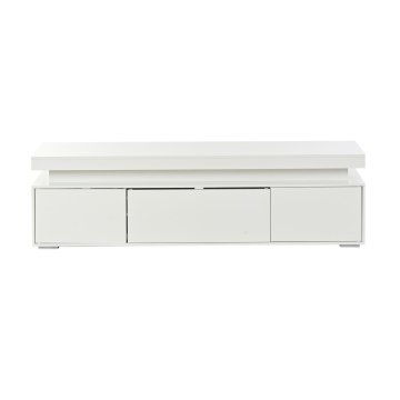 SONNENH TV omarica 150 × 35 × 43 cm, bela, troje vrat in štirje notranji predeli, sijajne sprednje in stranske ploskve, dvignjena plošča in LED USB z aplikacijo