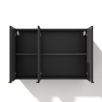 SONNENH Stenska omarica 90 × 29 × 60 cm, črna, tri rebrasta vrata, zlati ročaji, ločena ozka in široka polična dela, za kuhinjo ali kopalnico