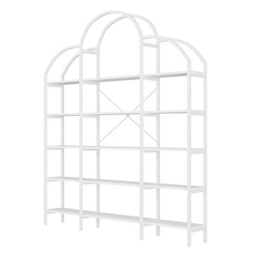 SONNENH Knjižni regal 170 × 26 × 190 cm, pet belih MDF-polic, odprta jeklena konstrukcija bele barve z oblačnim lokom in zadnjo križno povezavo