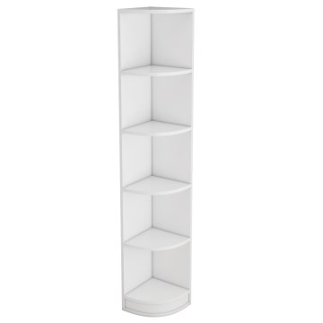 SONNENH Bel kotni knjižni regal 180 cm iz MDF, pet odprtih odlagalnih ravni, zaobljeni sprednji robovi, stenski stranici približno 30 cm in čelna širina 42 cm