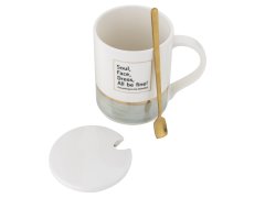 Florina biserno modra porcelanasta skodelica s pokrovom in žličko 350 ml