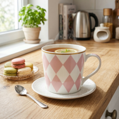 Florina geometrijski diamantni porcelanasti vrček 400 ml roza