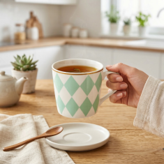 Florina geometrijski diamantni porcelanasti vrček 400 ml zelen