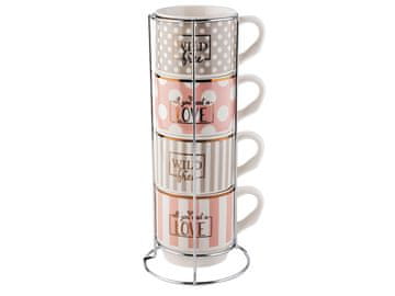 Florina Komplet 4 porcelanastih skodelic na kovinskem stojalu Love and Wild 330 ml