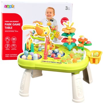 slomart LEAN TOYS Interaktivni vrtni igralni stoliček z magnetnim lovljenjem rib in kvizom