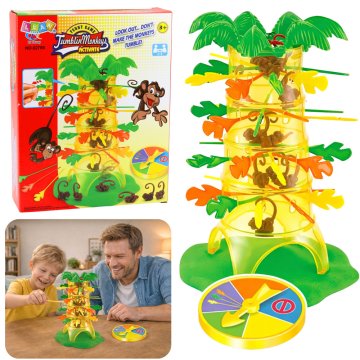 slomart LEAN TOYS Družabna igra Spadajoče opice, drevo s kolesom za žrebanje